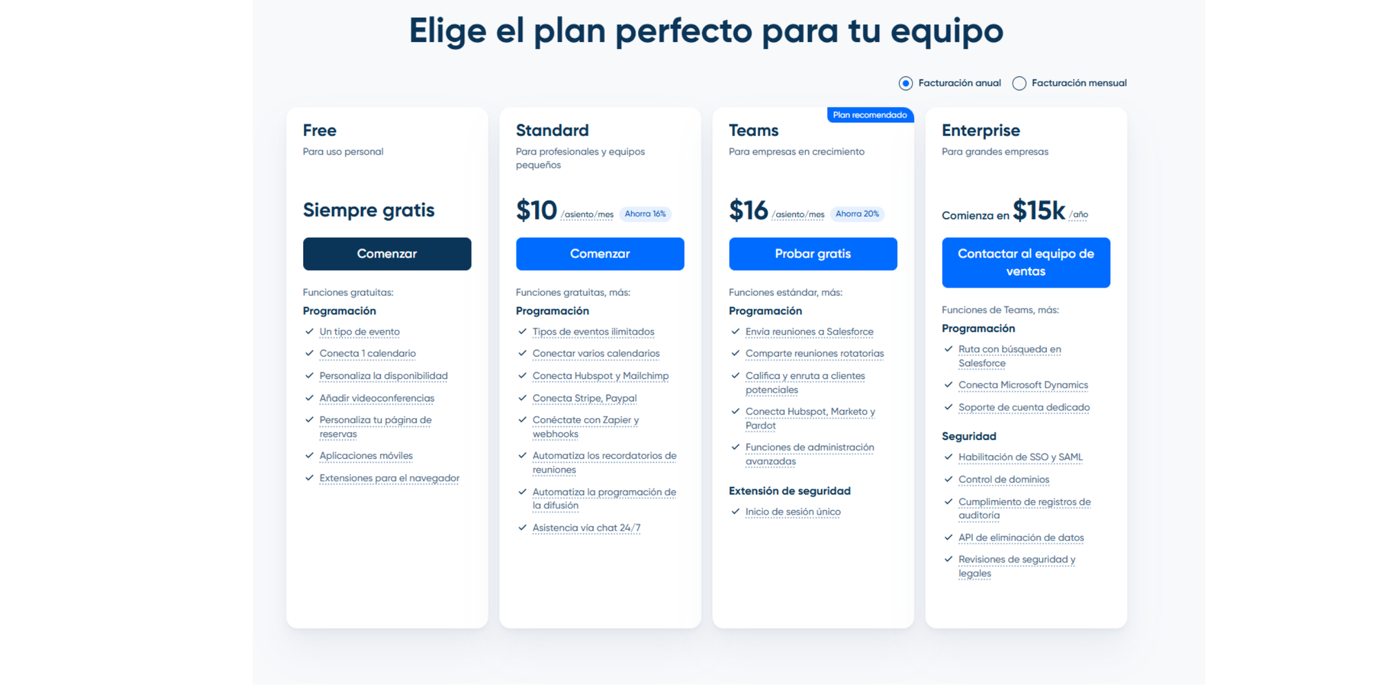 Precios de Calendly